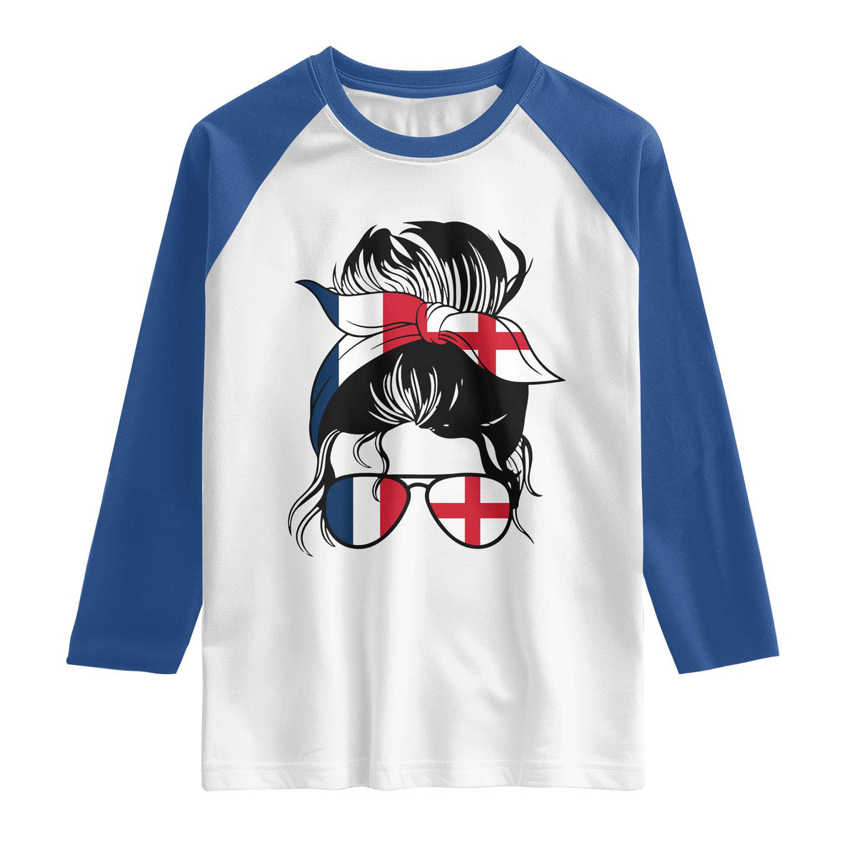 Proud France England Flag Messy Bun Bandana Sunglasses Graphic Raglan Shirt French Anglo English Heritage Roots Woman TS02 White Royal Print Your Wear