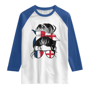 Proud France England Flag Messy Bun Bandana Sunglasses Graphic Raglan Shirt French Anglo English Heritage Roots Woman TS02 White Royal Print Your Wear