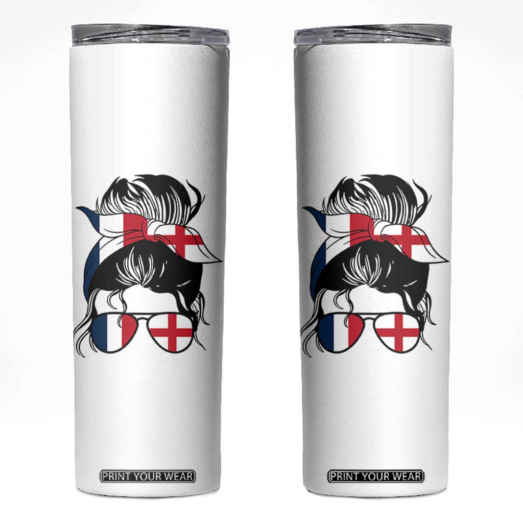 Proud France England Flag Messy Bun Bandana Sunglasses Graphic Skinny Tumbler French Anglo English Heritage Roots Woman TS02 White Print Your Wear