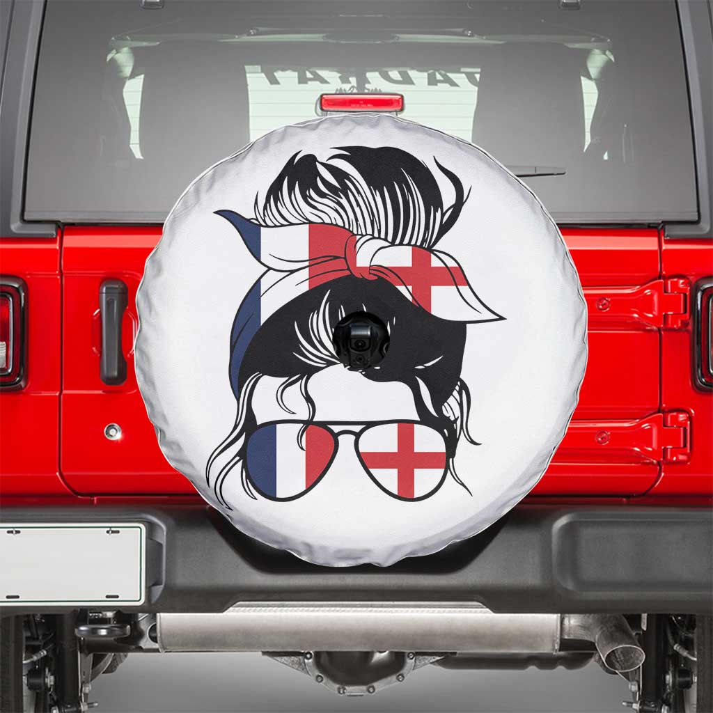 Proud France England Flag Messy Bun Bandana Sunglasses Graphic Spare Tire Cover French Anglo English Heritage Roots Woman TS02 White Print Your Wear
