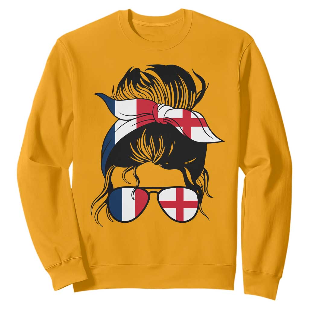 Proud France England Flag Messy Bun Bandana Sunglasses Graphic Sweatshirt French Anglo English Heritage Roots Woman TS02 Gold Print Your Wear