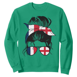 Proud France England Flag Messy Bun Bandana Sunglasses Graphic Sweatshirt French Anglo English Heritage Roots Woman TS02 Irish Green Print Your Wear