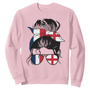 Proud France England Flag Messy Bun Bandana Sunglasses Graphic Sweatshirt French Anglo English Heritage Roots Woman TS02 Light Pink Print Your Wear