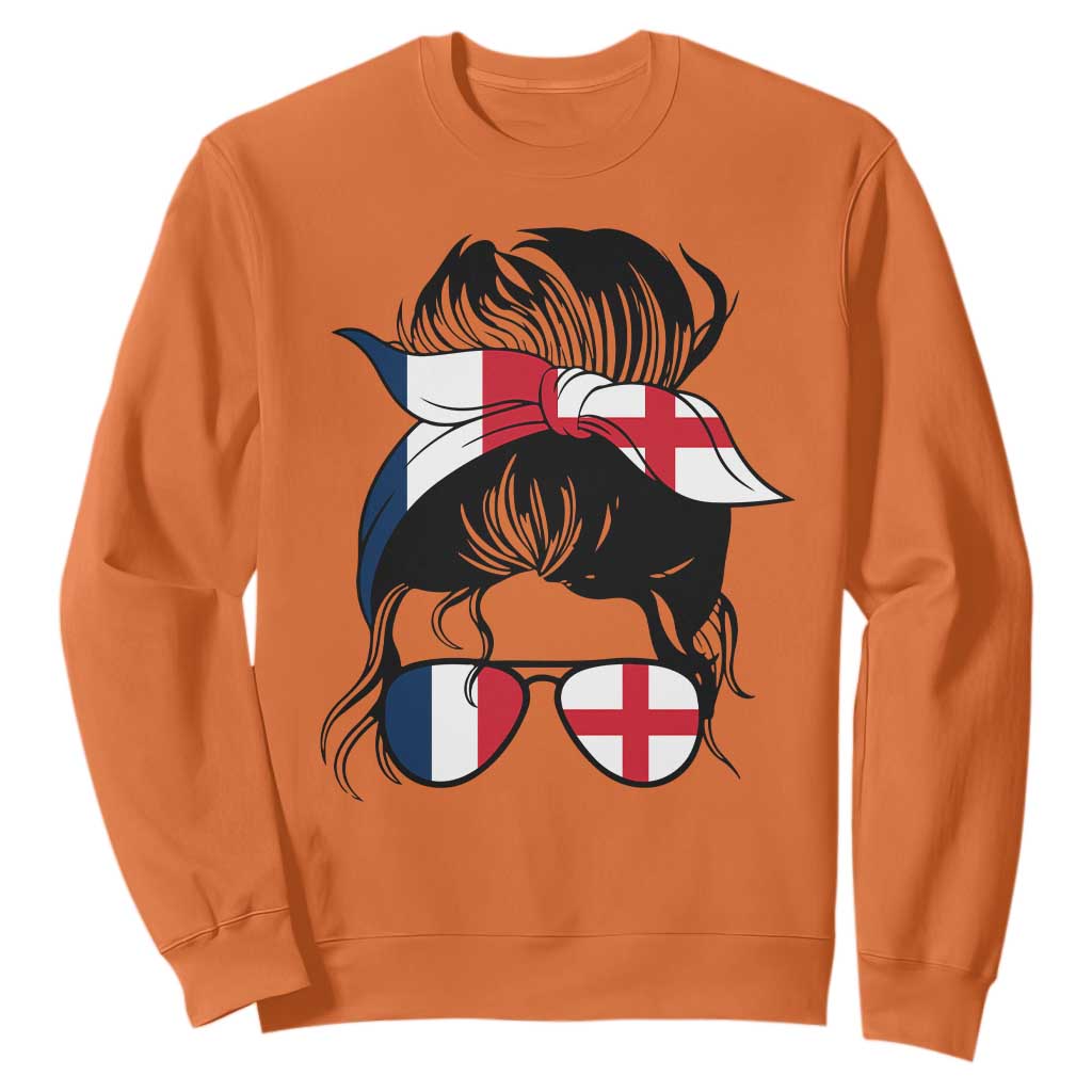 Proud France England Flag Messy Bun Bandana Sunglasses Graphic Sweatshirt French Anglo English Heritage Roots Woman TS02 Orange Print Your Wear