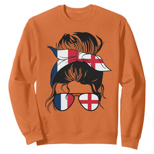 Proud France England Flag Messy Bun Bandana Sunglasses Graphic Sweatshirt French Anglo English Heritage Roots Woman TS02 Orange Print Your Wear