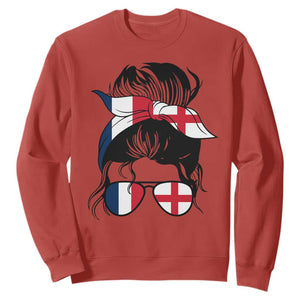 Proud France England Flag Messy Bun Bandana Sunglasses Graphic Sweatshirt French Anglo English Heritage Roots Woman TS02 Red Print Your Wear