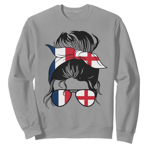 Proud France England Flag Messy Bun Bandana Sunglasses Graphic Sweatshirt French Anglo English Heritage Roots Woman TS02 Sport Gray Print Your Wear