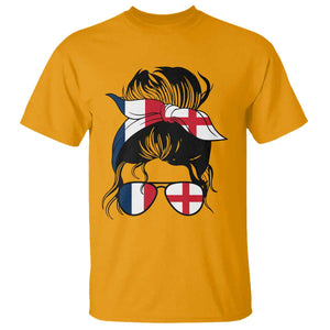 Proud France England Flag Messy Bun Bandana Sunglasses Graphic T Shirt French Anglo English Heritage Roots Woman TS02 Gold Print Your Wear