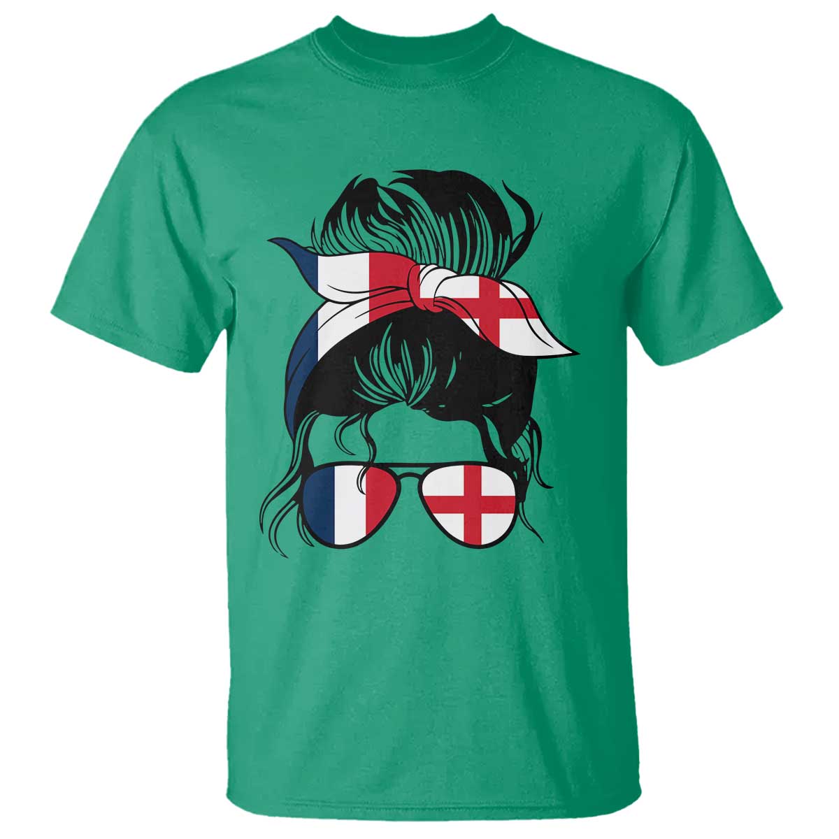 Proud France England Flag Messy Bun Bandana Sunglasses Graphic T Shirt French Anglo English Heritage Roots Woman TS02 Irish Green Print Your Wear
