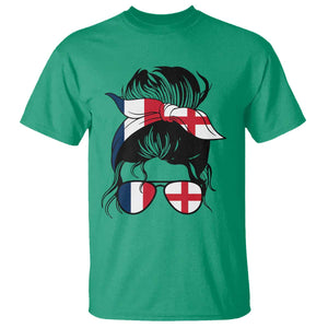 Proud France England Flag Messy Bun Bandana Sunglasses Graphic T Shirt French Anglo English Heritage Roots Woman TS02 Irish Green Print Your Wear