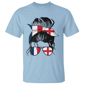 Proud France England Flag Messy Bun Bandana Sunglasses Graphic T Shirt French Anglo English Heritage Roots Woman TS02 Light Blue Print Your Wear