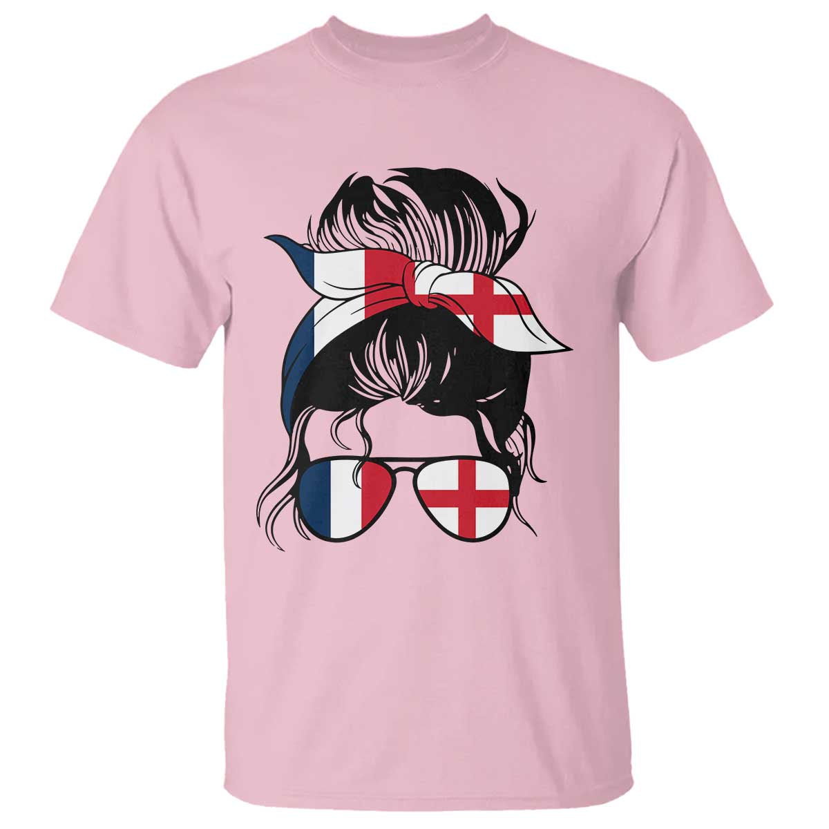 Proud France England Flag Messy Bun Bandana Sunglasses Graphic T Shirt French Anglo English Heritage Roots Woman TS02 Light Pink Print Your Wear