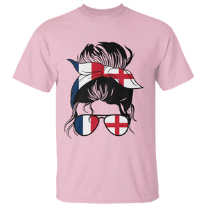 Proud France England Flag Messy Bun Bandana Sunglasses Graphic T Shirt French Anglo English Heritage Roots Woman TS02 Light Pink Print Your Wear