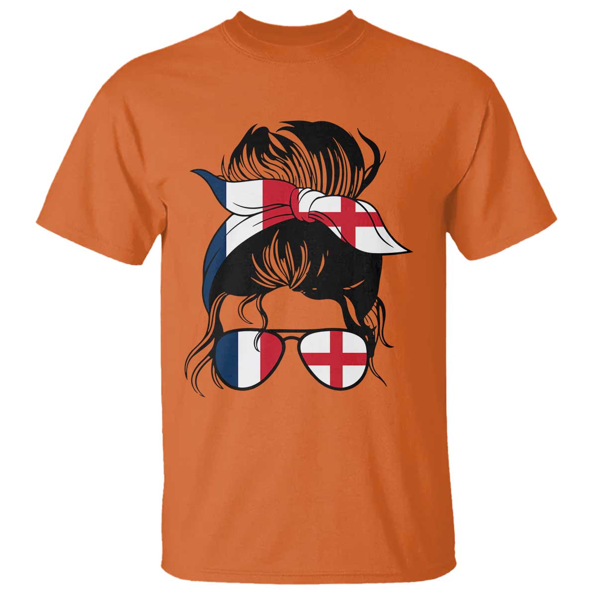 Proud France England Flag Messy Bun Bandana Sunglasses Graphic T Shirt French Anglo English Heritage Roots Woman TS02 Orange Print Your Wear