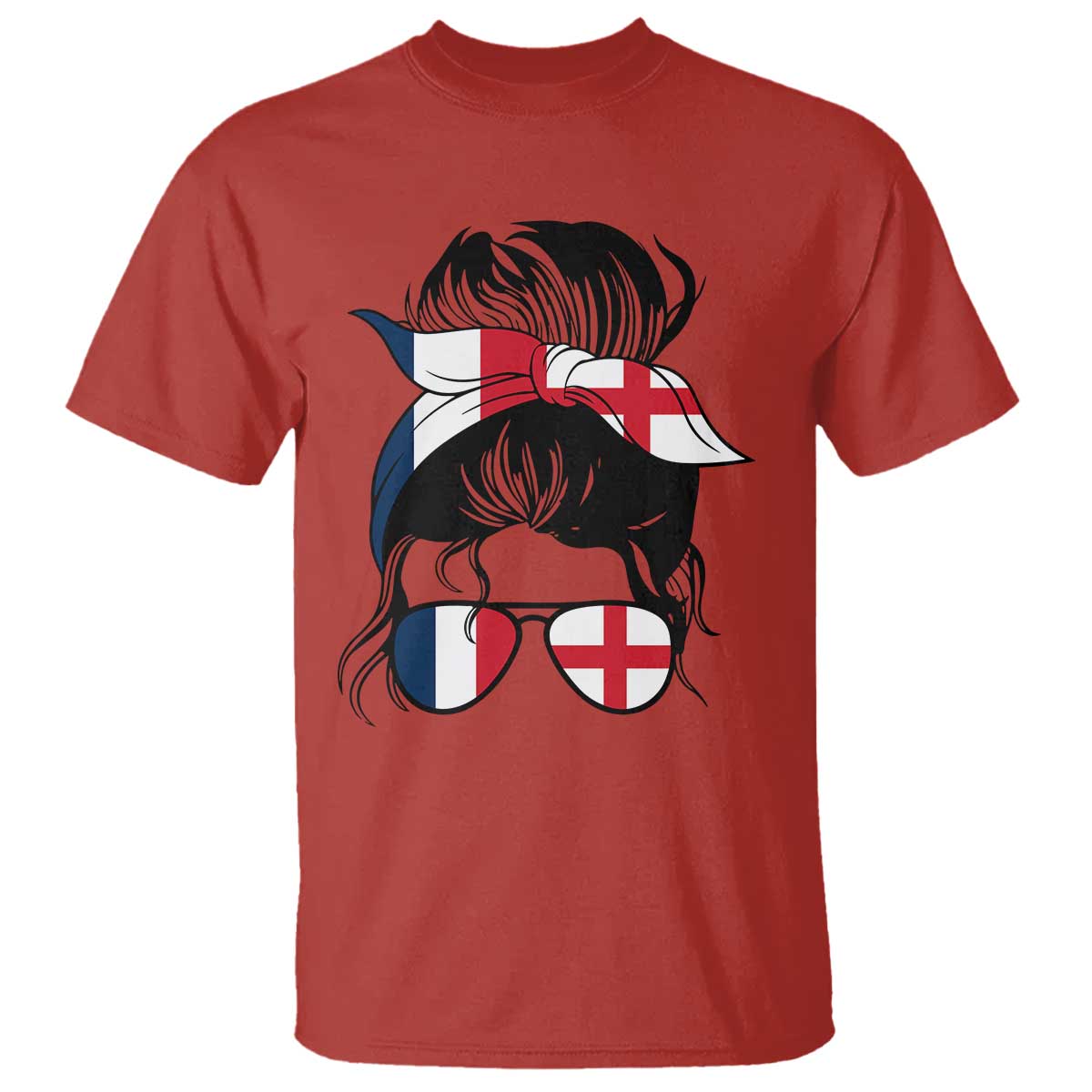Proud France England Flag Messy Bun Bandana Sunglasses Graphic T Shirt French Anglo English Heritage Roots Woman TS02 Red Print Your Wear