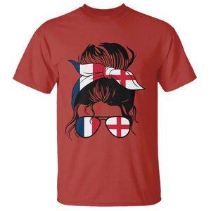 Proud France England Flag Messy Bun Bandana Sunglasses Graphic T Shirt French Anglo English Heritage Roots Woman TS02 Red Print Your Wear