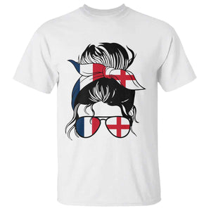 Proud France England Flag Messy Bun Bandana Sunglasses Graphic T Shirt French Anglo English Heritage Roots Woman TS02 White Print Your Wear