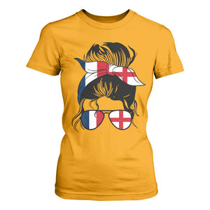 Proud France England Flag Messy Bun Bandana Sunglasses Graphic T Shirt For Women French Anglo English Heritage Roots Woman TS02 Gold Print Your Wear