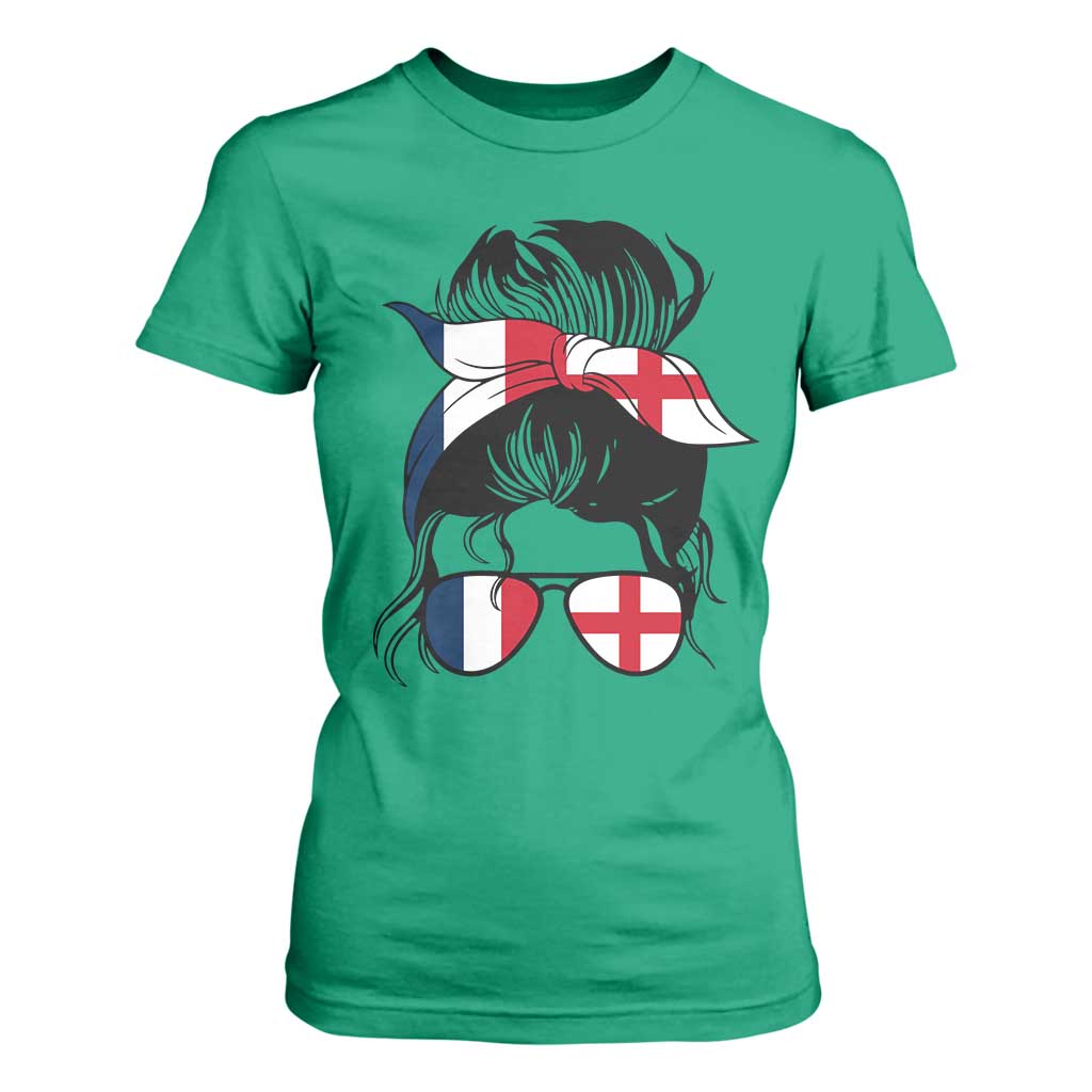 Proud France England Flag Messy Bun Bandana Sunglasses Graphic T Shirt For Women French Anglo English Heritage Roots Woman TS02 Irish Green Print Your Wear
