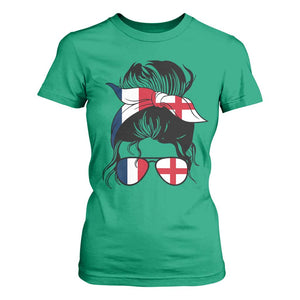 Proud France England Flag Messy Bun Bandana Sunglasses Graphic T Shirt For Women French Anglo English Heritage Roots Woman TS02 Irish Green Print Your Wear