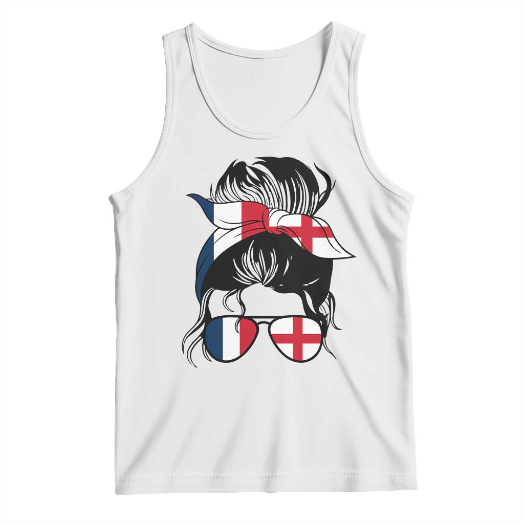 Proud France England Flag Messy Bun Bandana Sunglasses Graphic Tank Top French Anglo English Heritage Roots Woman TS02 White Print Your Wear