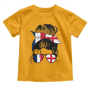Proud France England Flag Messy Bun Bandana Sunglasses Graphic Toddler T Shirt French Anglo English Heritage Roots Woman TS02 Gold Print Your Wear