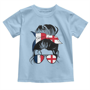 Proud France England Flag Messy Bun Bandana Sunglasses Graphic Toddler T Shirt French Anglo English Heritage Roots Woman TS02 Light Blue Print Your Wear