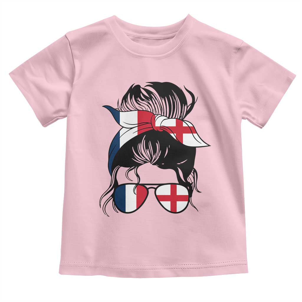 Proud France England Flag Messy Bun Bandana Sunglasses Graphic Toddler T Shirt French Anglo English Heritage Roots Woman TS02 Light Pink Print Your Wear