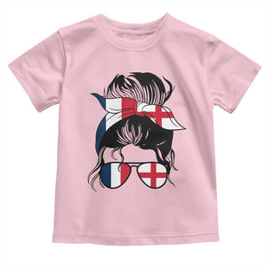 Proud France England Flag Messy Bun Bandana Sunglasses Graphic Toddler T Shirt French Anglo English Heritage Roots Woman TS02 Light Pink Print Your Wear
