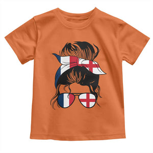 Proud France England Flag Messy Bun Bandana Sunglasses Graphic Toddler T Shirt French Anglo English Heritage Roots Woman TS02 Orange Print Your Wear