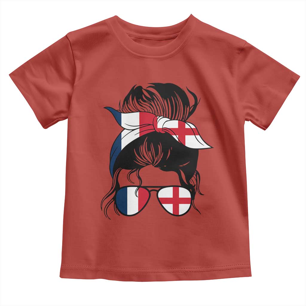Proud France England Flag Messy Bun Bandana Sunglasses Graphic Toddler T Shirt French Anglo English Heritage Roots Woman TS02 Red Print Your Wear