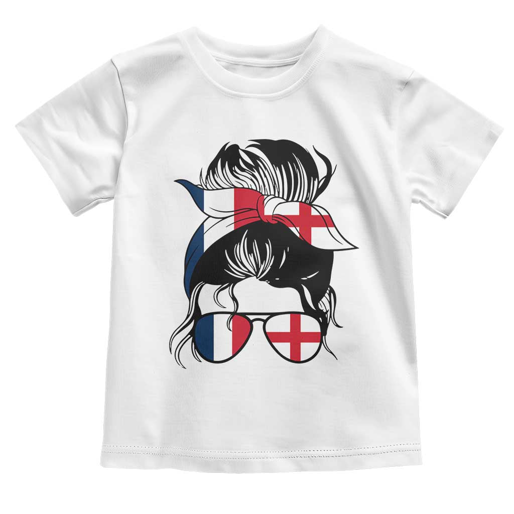 Proud France England Flag Messy Bun Bandana Sunglasses Graphic Toddler T Shirt French Anglo English Heritage Roots Woman TS02 White Print Your Wear