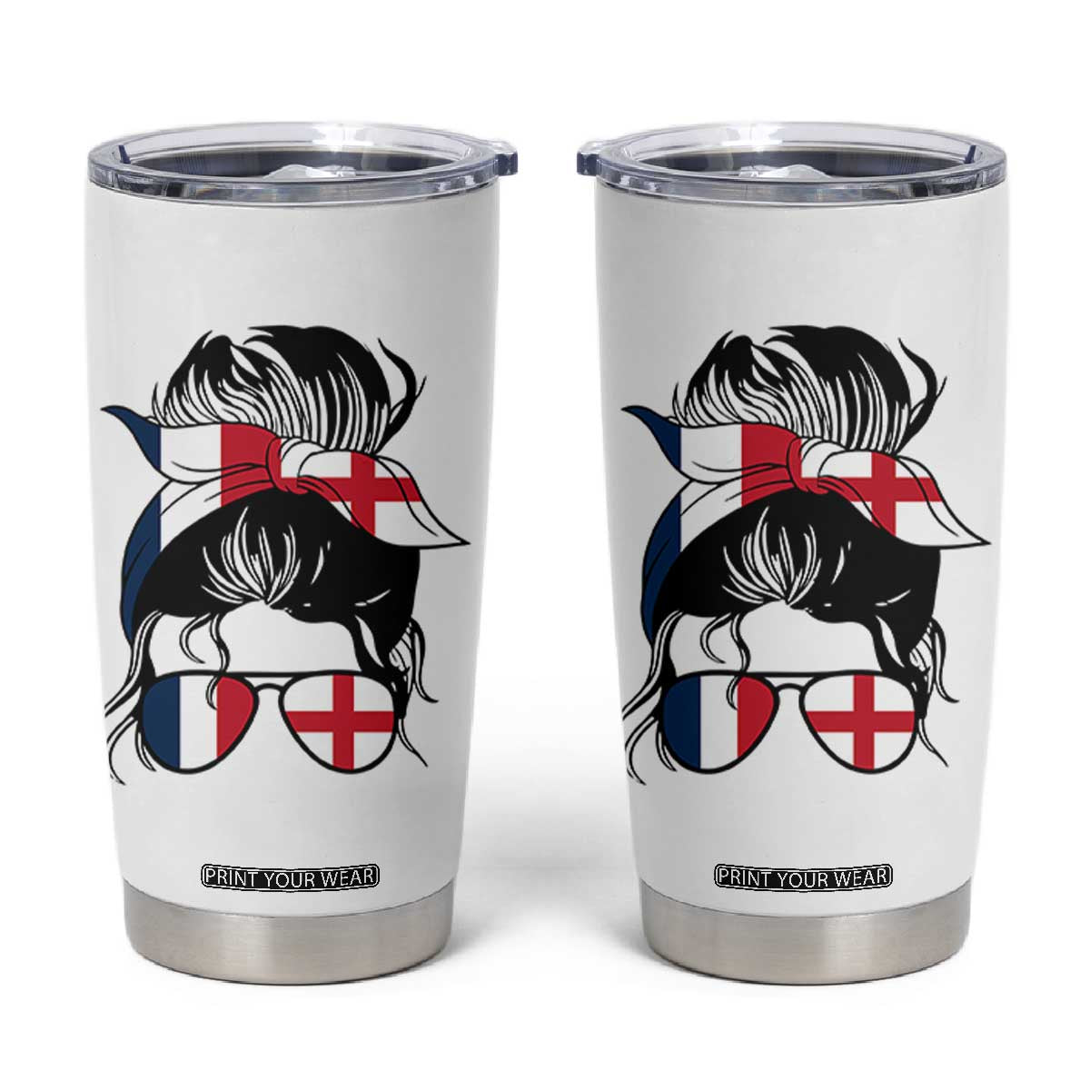 Proud France England Flag Messy Bun Bandana Sunglasses Graphic Tumbler Cup French Anglo English Heritage Roots Woman TS02 White Print Your Wear
