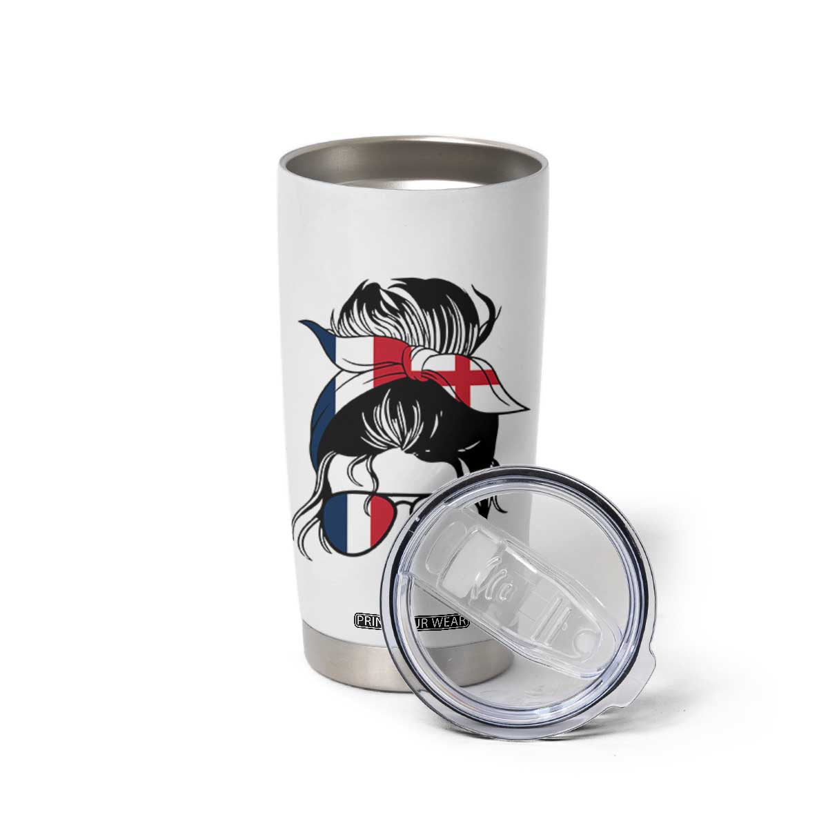 Proud France England Flag Messy Bun Bandana Sunglasses Graphic Tumbler Cup French Anglo English Heritage Roots Woman TS02 Print Your Wear