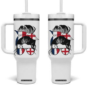 Proud France England Flag Messy Bun Bandana Sunglasses Graphic Tumbler With Handle French Anglo English Heritage Roots Woman TS02 One Size: 40 oz White Print Your Wear