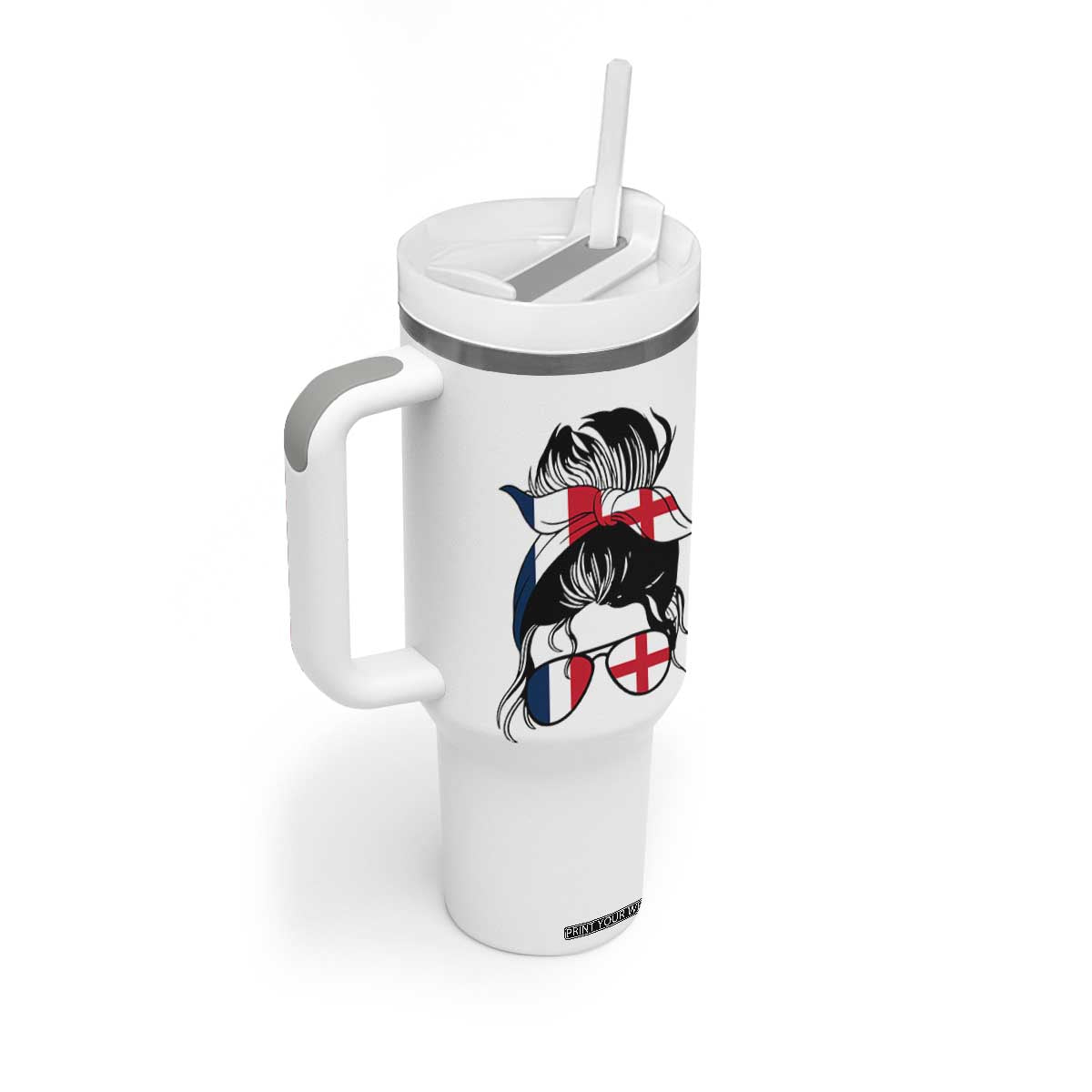 Proud France England Flag Messy Bun Bandana Sunglasses Graphic Tumbler With Handle French Anglo English Heritage Roots Woman TS02 Print Your Wear