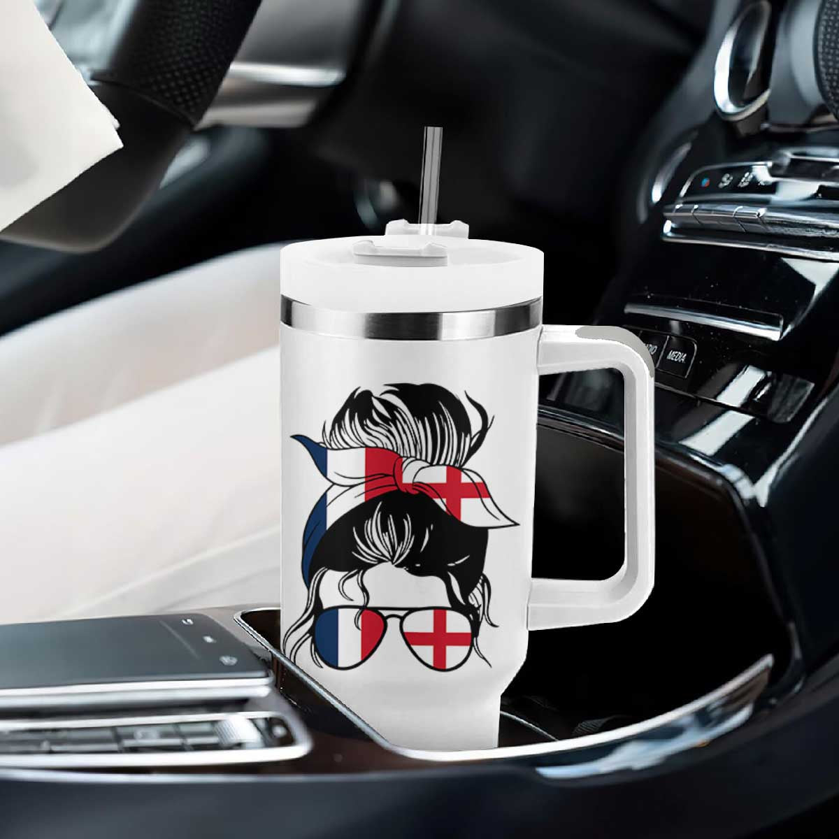 Proud France England Flag Messy Bun Bandana Sunglasses Graphic Tumbler With Handle French Anglo English Heritage Roots Woman TS02 Print Your Wear