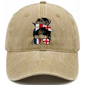 Proud France England Flag Messy Bun Bandana Sunglasses Graphic Washed Cotton Baseball Cap French Anglo English Heritage Roots Woman TS02 Print Your Wear