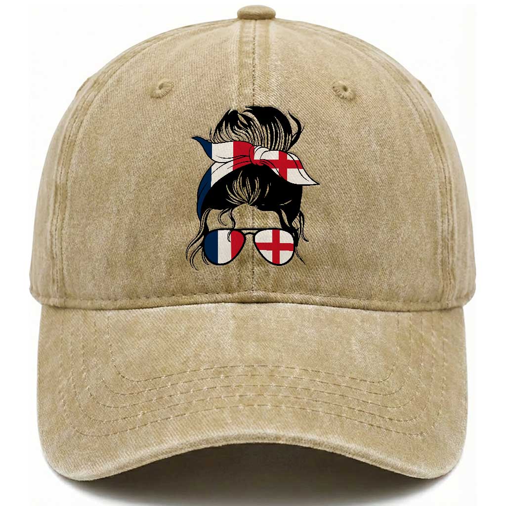 Proud France England Flag Messy Bun Bandana Sunglasses Graphic Washed Cotton Baseball Cap French Anglo English Heritage Roots Woman TS02 Print Your Wear