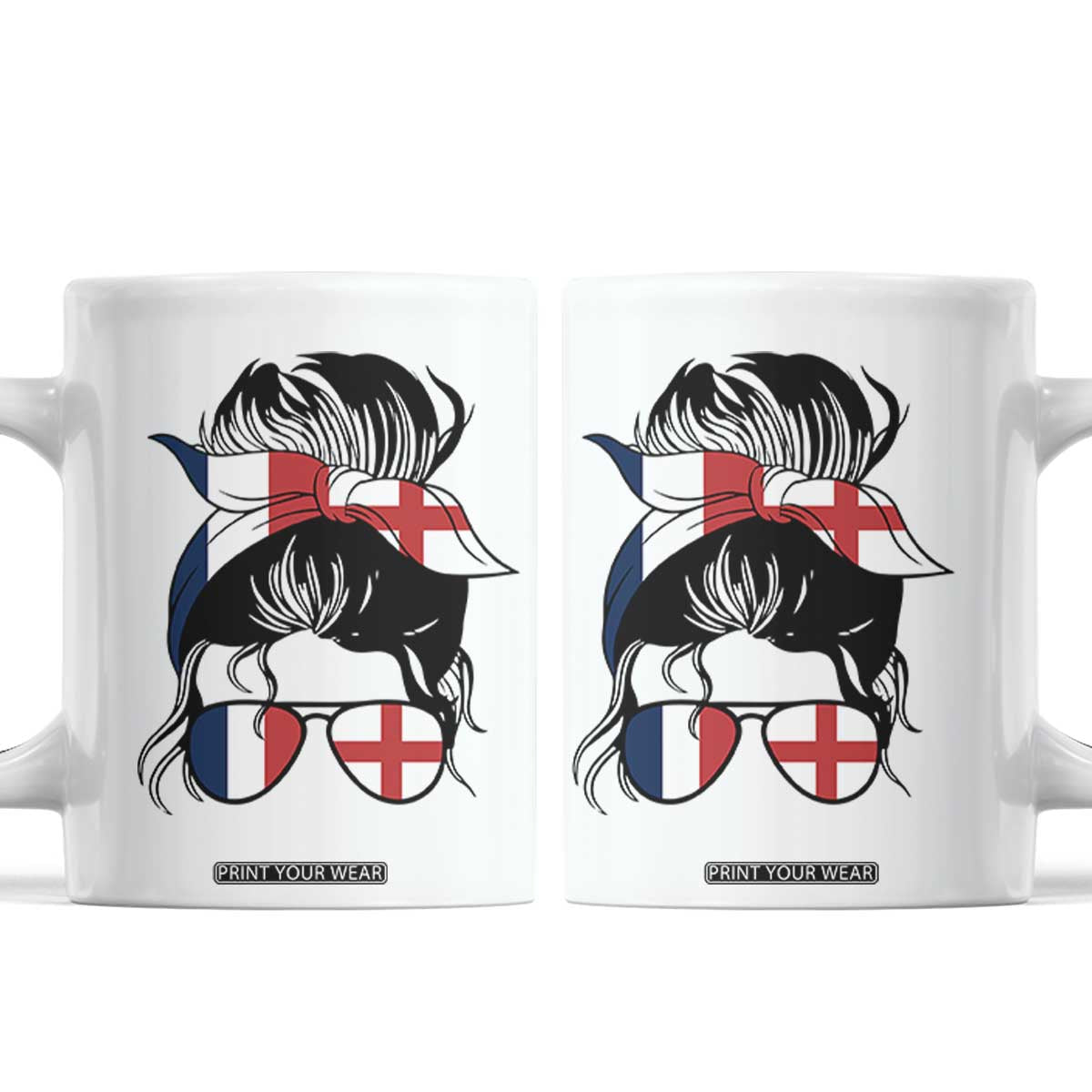 Proud France England Flag Messy Bun Bandana Sunglasses Graphic Coffee Mug French Anglo English Heritage Roots Woman TS02 White Print Your Wear