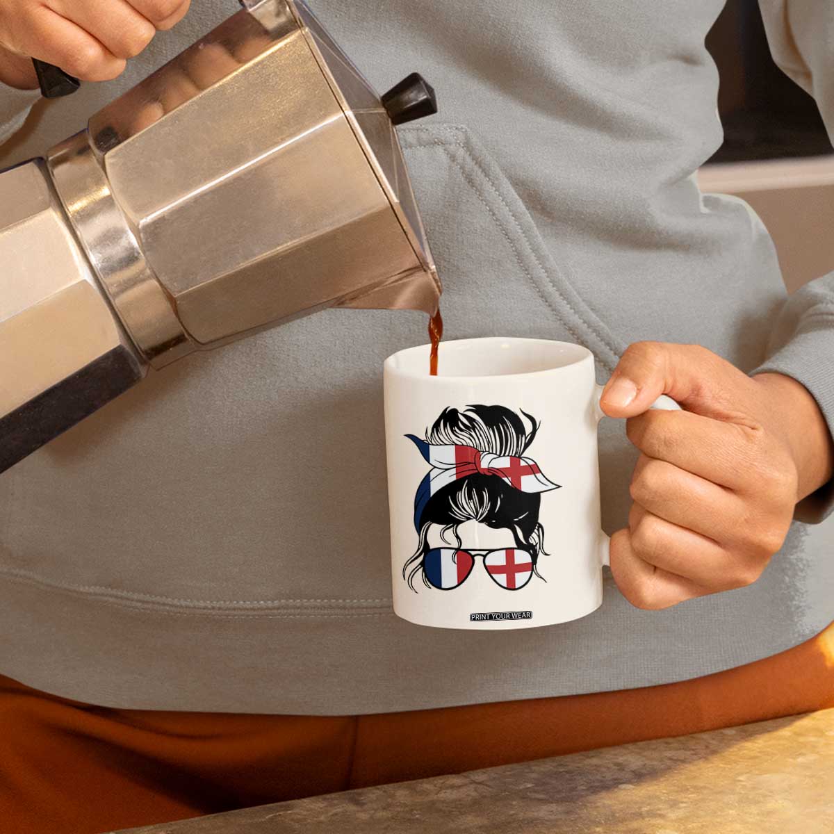 Proud France England Flag Messy Bun Bandana Sunglasses Graphic Coffee Mug French Anglo English Heritage Roots Woman TS02 Print Your Wear