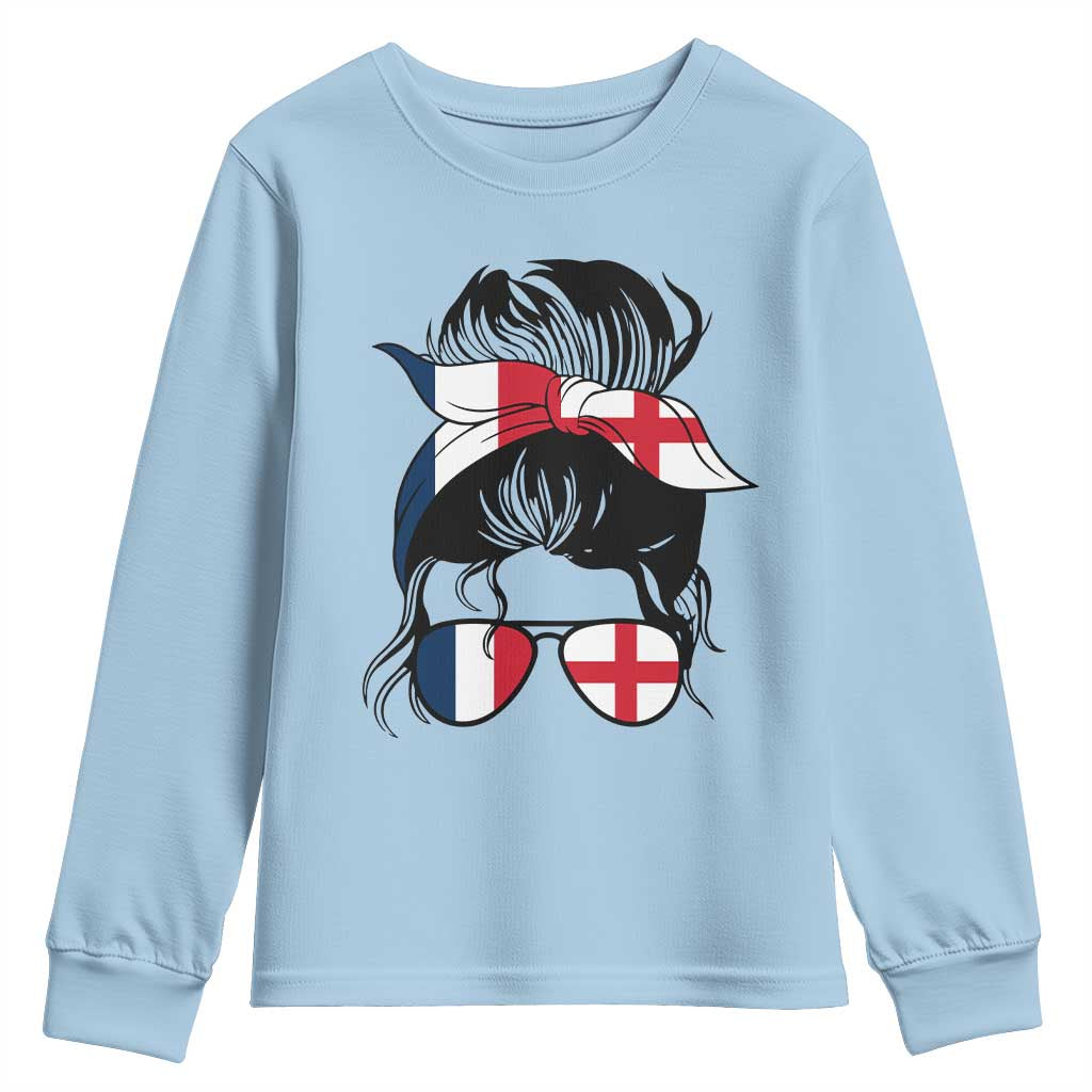 Proud France England Flag Messy Bun Bandana Sunglasses Graphic Youth Sweatshirt French Anglo English Heritage Roots Woman TS02 Light Blue Print Your Wear