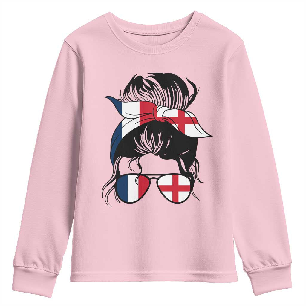 Proud France England Flag Messy Bun Bandana Sunglasses Graphic Youth Sweatshirt French Anglo English Heritage Roots Woman TS02 Light Pink Print Your Wear