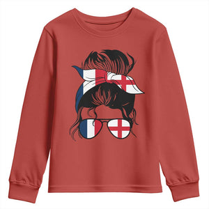 Proud France England Flag Messy Bun Bandana Sunglasses Graphic Youth Sweatshirt French Anglo English Heritage Roots Woman TS02 Red Print Your Wear
