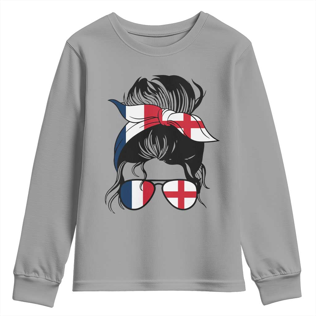 Proud France England Flag Messy Bun Bandana Sunglasses Graphic Youth Sweatshirt French Anglo English Heritage Roots Woman TS02 Sport Gray Print Your Wear