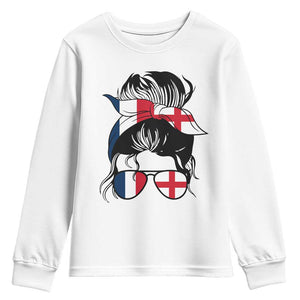 Proud France England Flag Messy Bun Bandana Sunglasses Graphic Youth Sweatshirt French Anglo English Heritage Roots Woman TS02 White Print Your Wear
