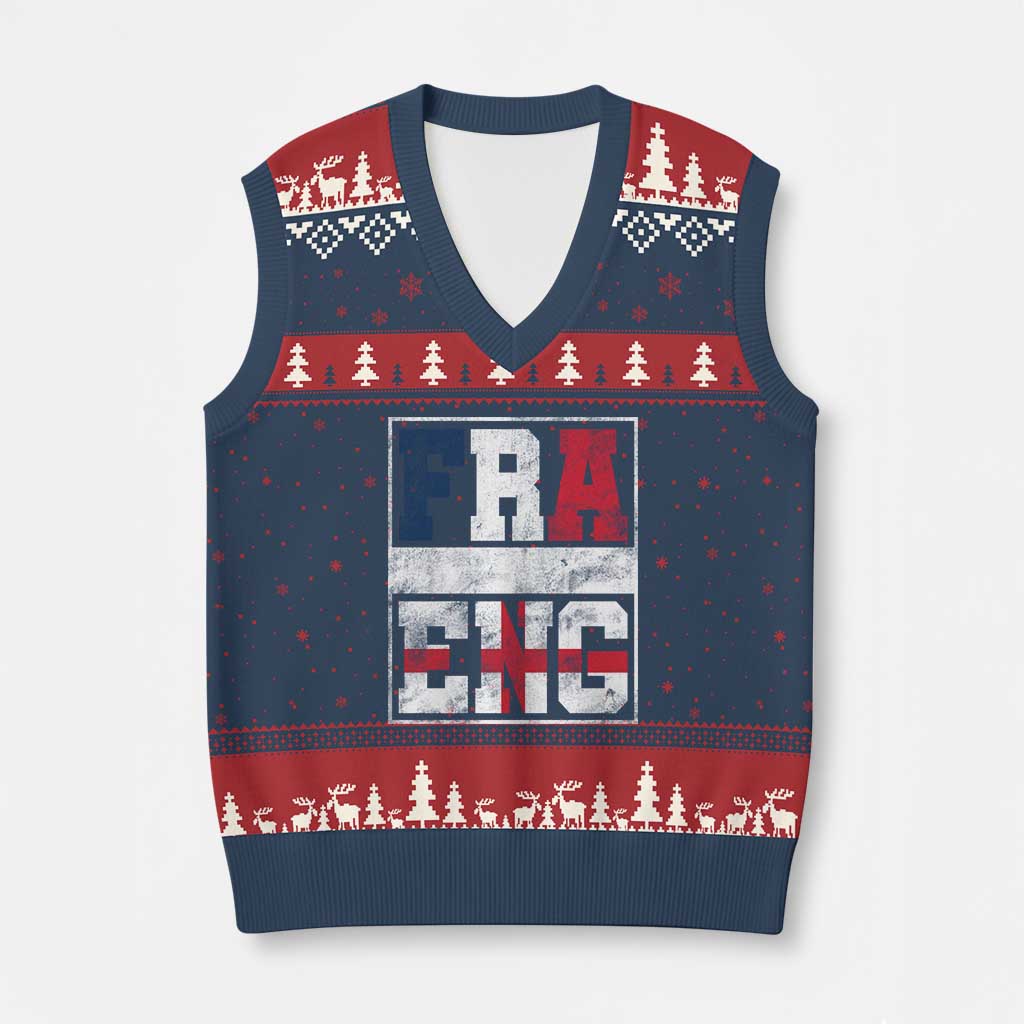 FRA ENG France England Flag Graphic V-Neck Knit Sweater Vest French English Country Pride TS02 Navy Red Print Your Wear