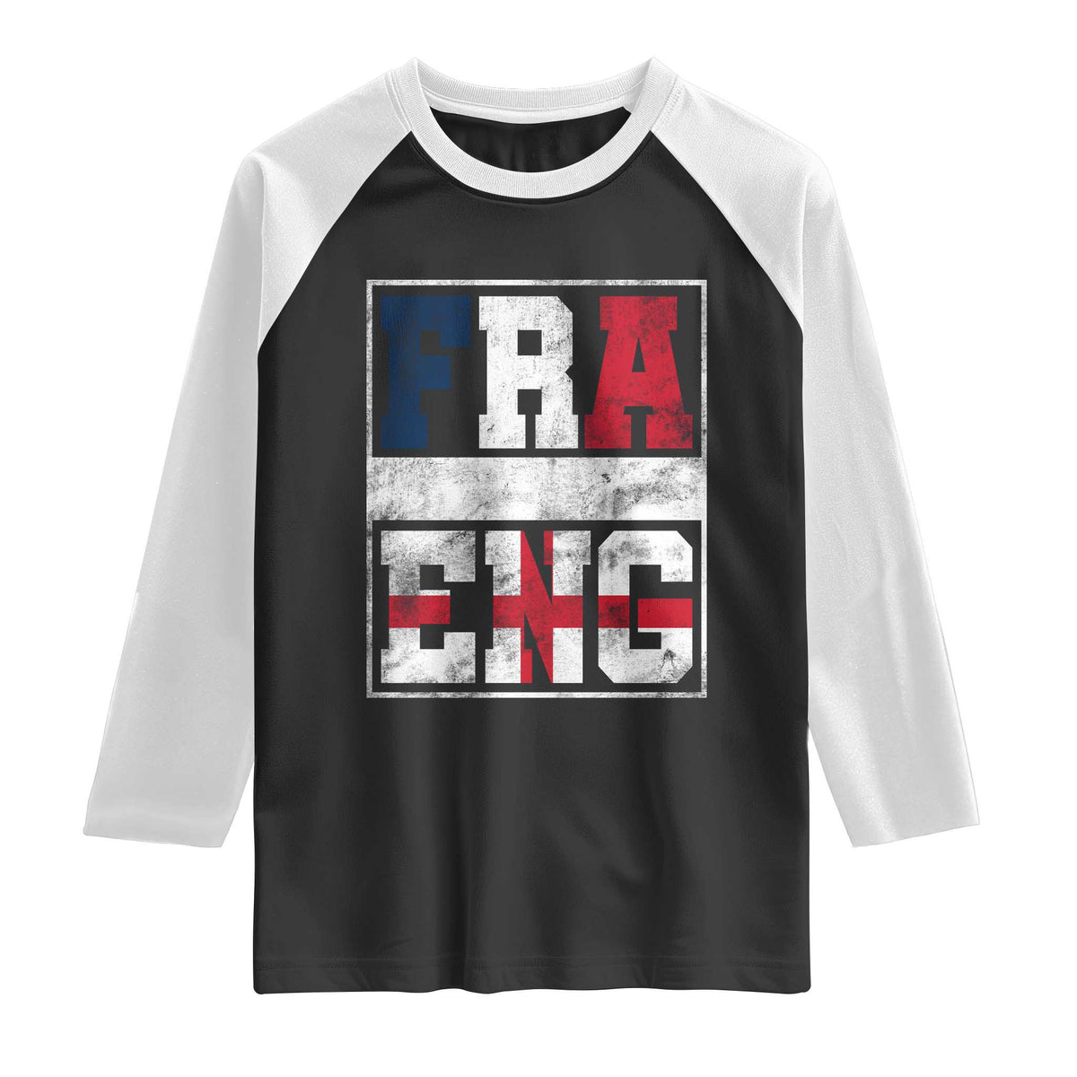 FRA ENG France England Flag Graphic Raglan Shirt French English Country Pride TS02 Black White Print Your Wear