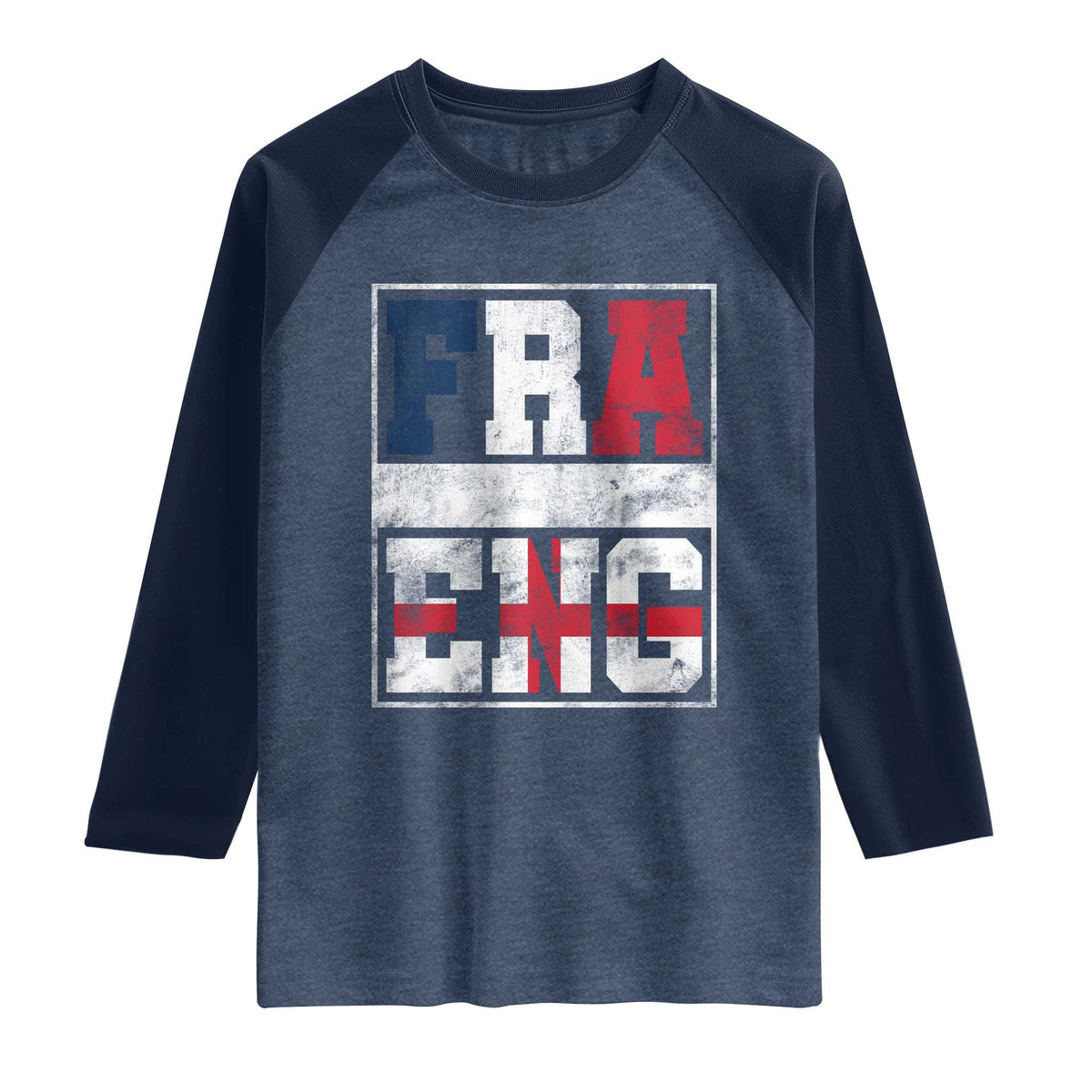 FRA ENG France England Flag Graphic Raglan Shirt French English Country Pride TS02 Heather Denim Navy Print Your Wear