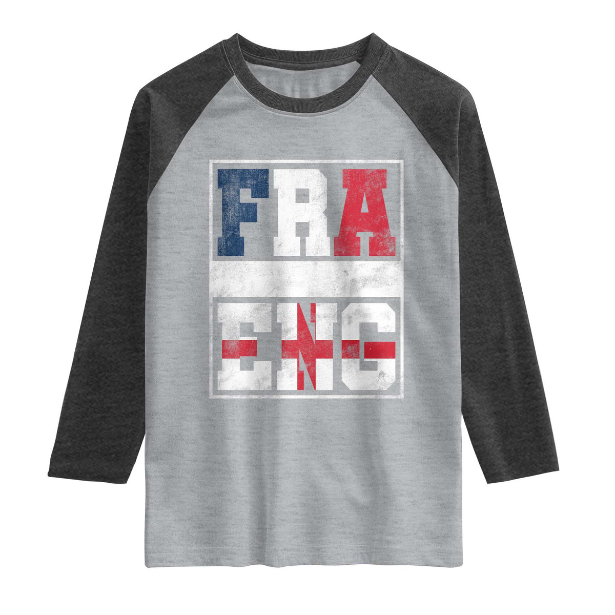 FRA ENG France England Flag Graphic Raglan Shirt French English Country Pride TS02 Heather Gray Heather Charcoal Print Your Wear